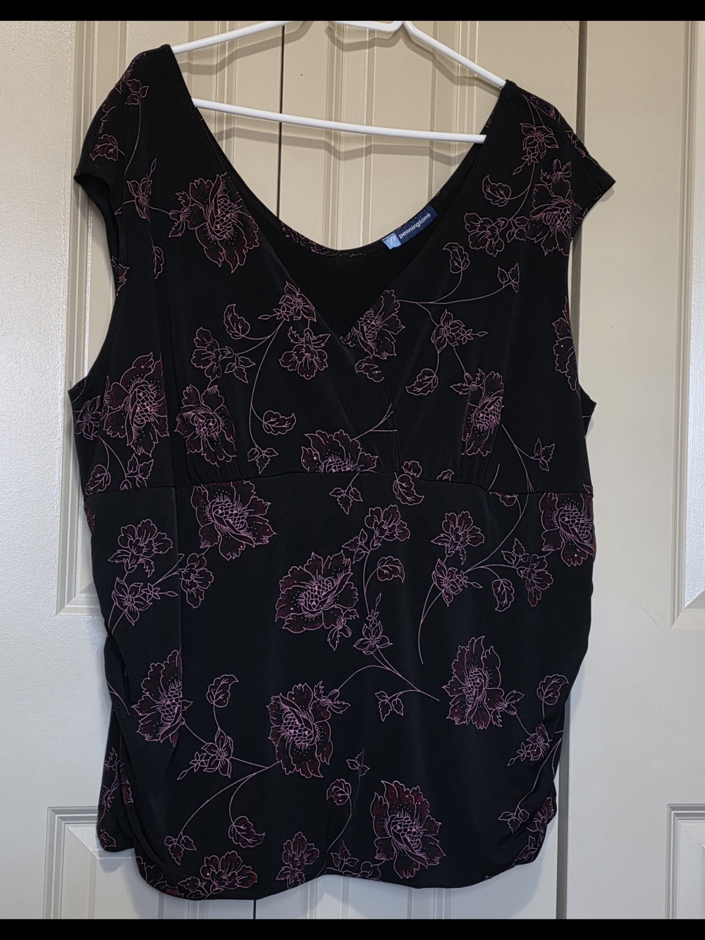Penningtons Black Sleeveless V-Neck Top with Burgundy Floral